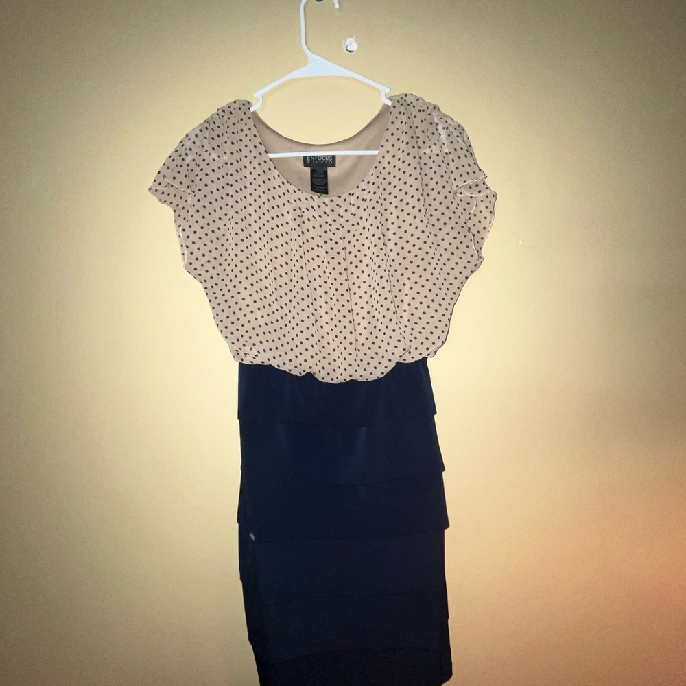 Enfocus Studio Beige and Black Polka Dress